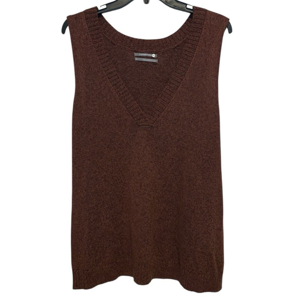 Anthropologie Sweater Vest Womens XL Brown V Neck Knit Neutral Preppy Academia